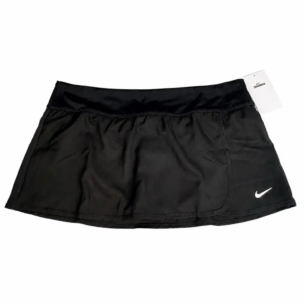 Nike Women’s Swim Skort Black Size L Athletic Swim Skirt Built-In Brief NWT
